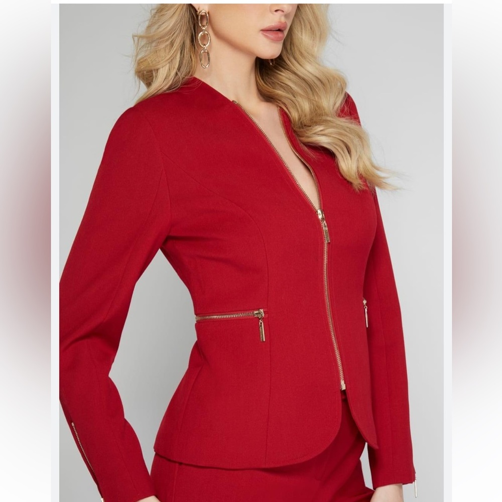 Marciano Red Blazer with Gold Zipper Accents